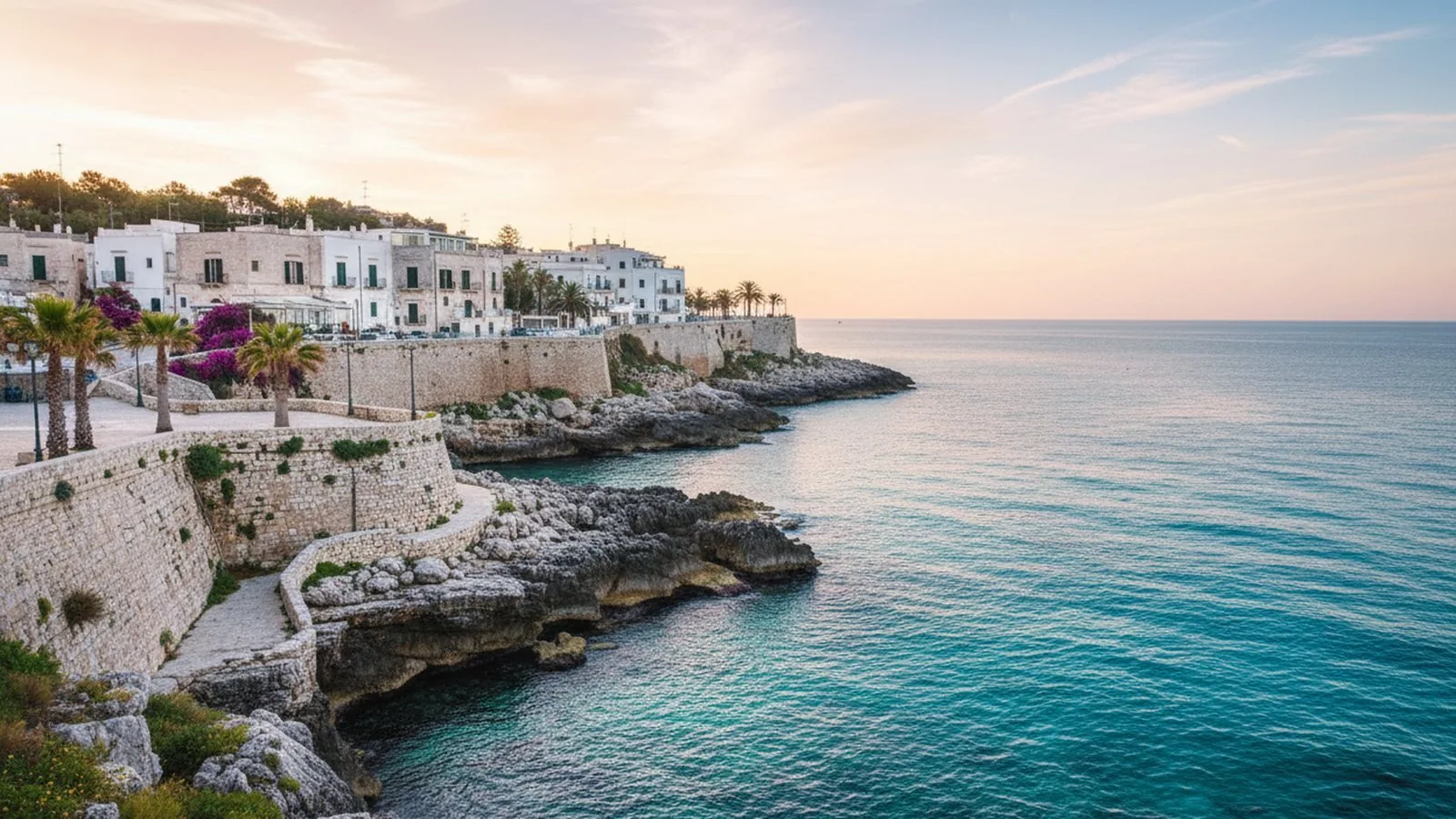 Il porticciolo di Castro Marina con le barche ormeggiate e il borgo antico sulla scogliera
